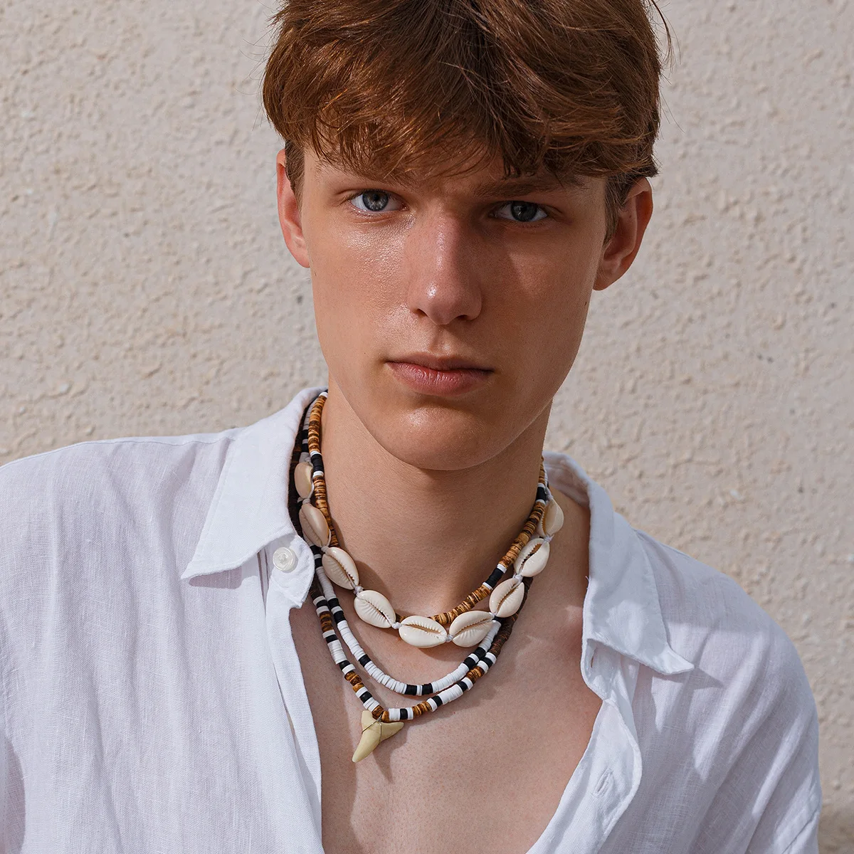Retro Men Shell Teeth Multi-layer Chain Necklace Hip Hop Exaggerated Jewelry Bohemian Necklace Set Accessories Gifts