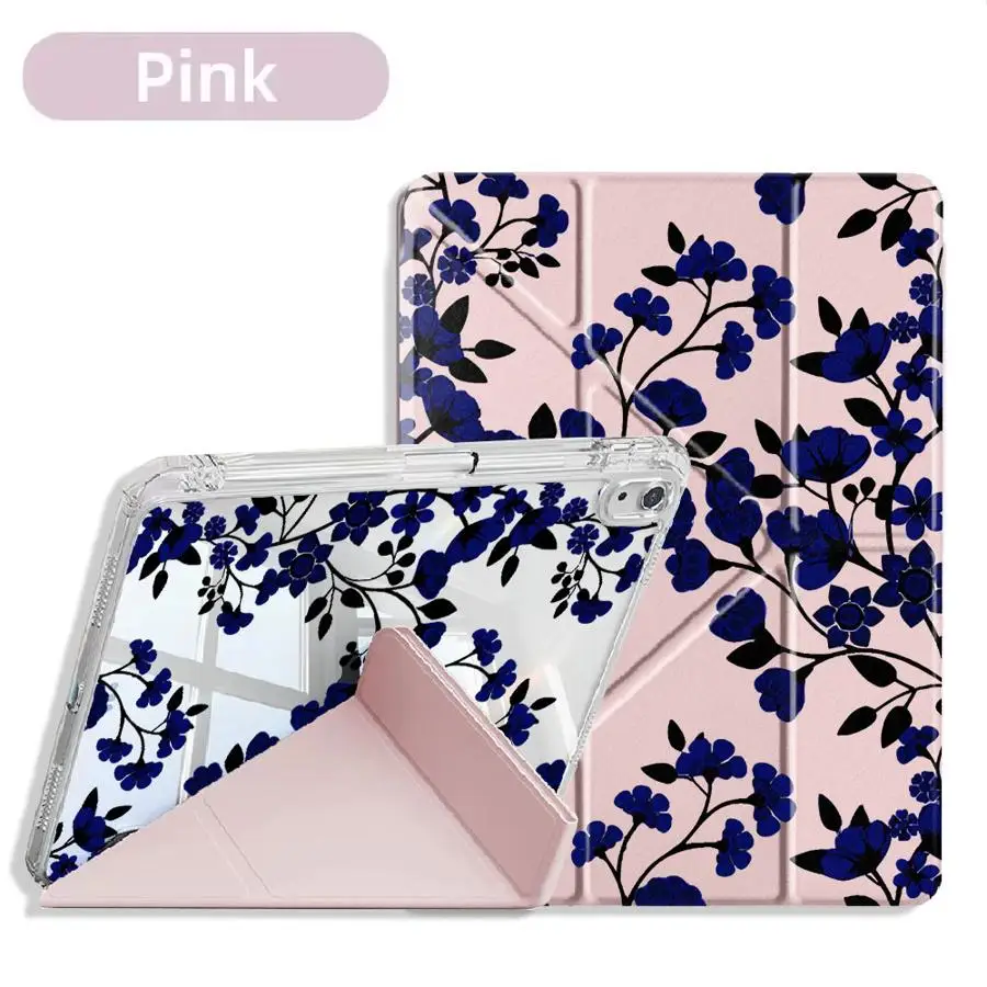 Creative Black Blue Flowers Holder Cover Tablet Case For iPad Mini 6 7 11th 10th 9th 8th 7th 12.9inch Pro 2025 Air 4 5 M3 M2 M4