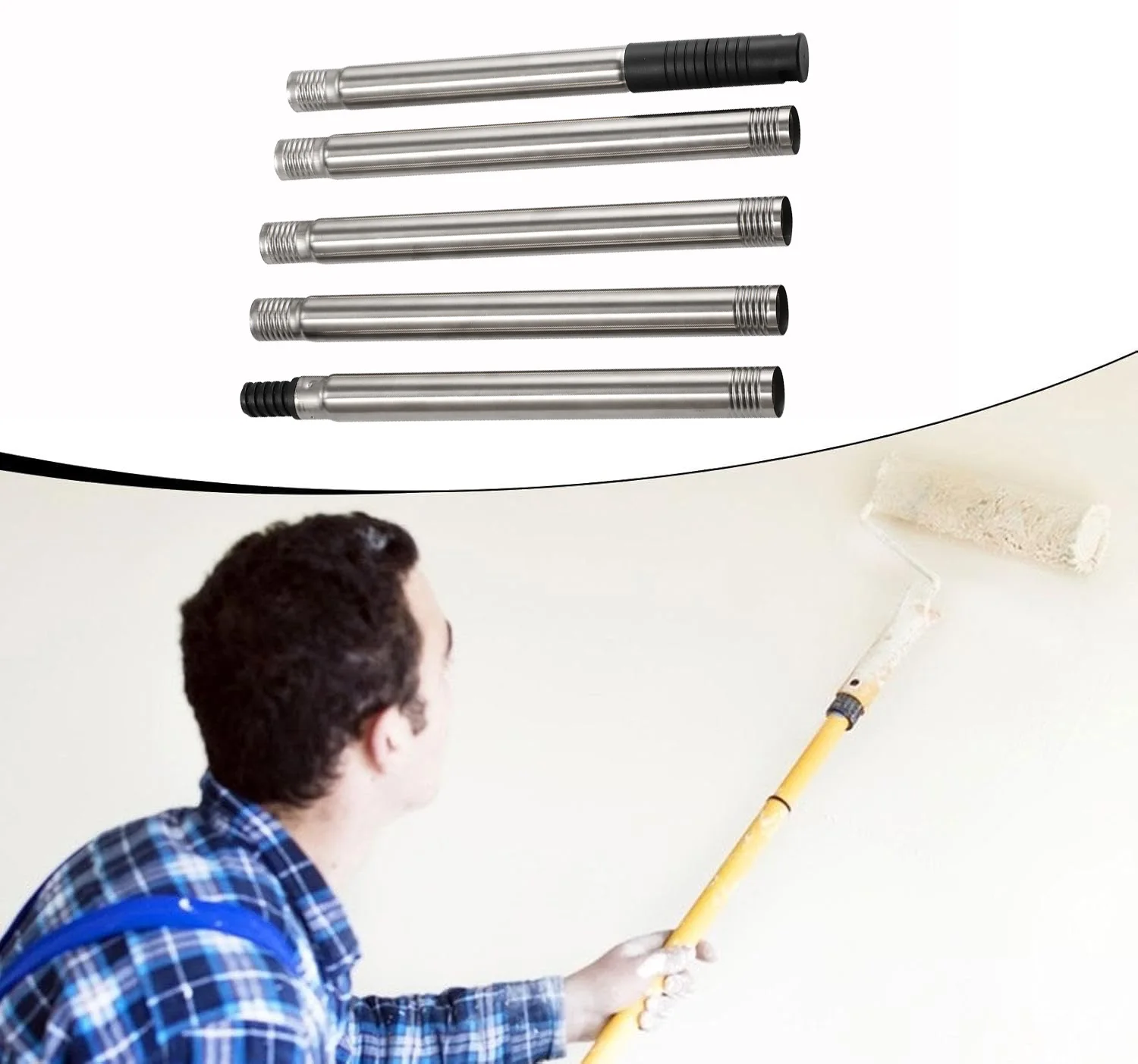 5pcs 19mm Paint Roller Extension Rod Sections For 48inch Reach With PP Handle And Threaded Head For Home Painting Tools