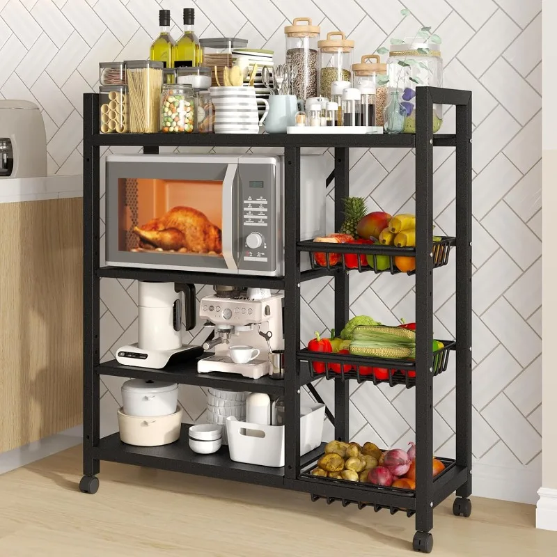 Storage Shelves, Adjustable 4-Tier Kitchen Shelves with 3 Wire Baskets, Kitchen Organizers and Storage, Metal Shelf Rack with