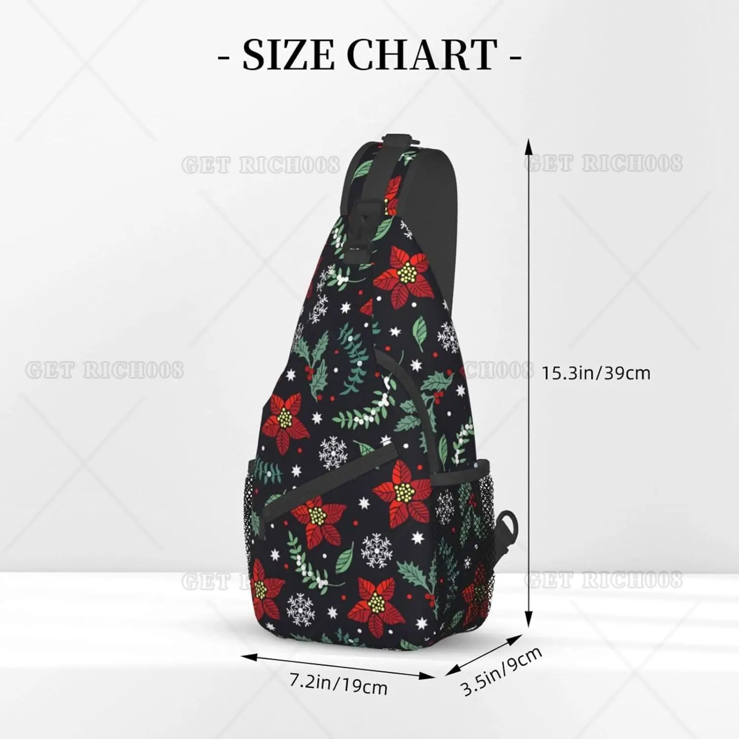 Cute Christmas Floral Sling Bag Xmas Holiday Sling Backpack Crossbody Chest Bag Daypack for Hiking Travel Casual Unisex