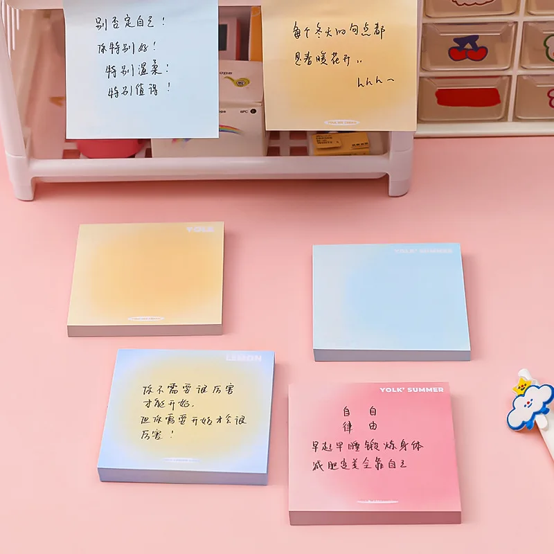 50 Sheets Egg Yolk Sticky Notes Gradient Color Kawaii Memo Pads Office Mark Message Note Sticker Stationery School Supplies