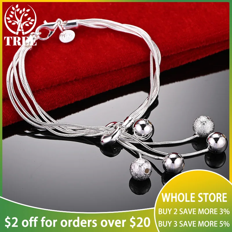

20cm 925 Sterling Silver Frosted/Smooth Beads Pendant Bracelet For Woman Hand Chain Wedding Accessories Birthday Fashion Jewelry