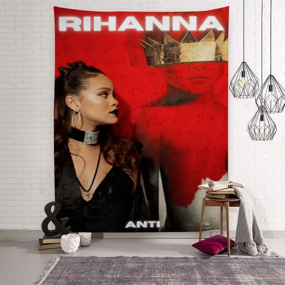 Tapeçaria de Parede de Anime com Tema de Música Pop da Famosa Cantora Rihanna, Estilo Hippie Floral, Decoração para Dormitório e Casa