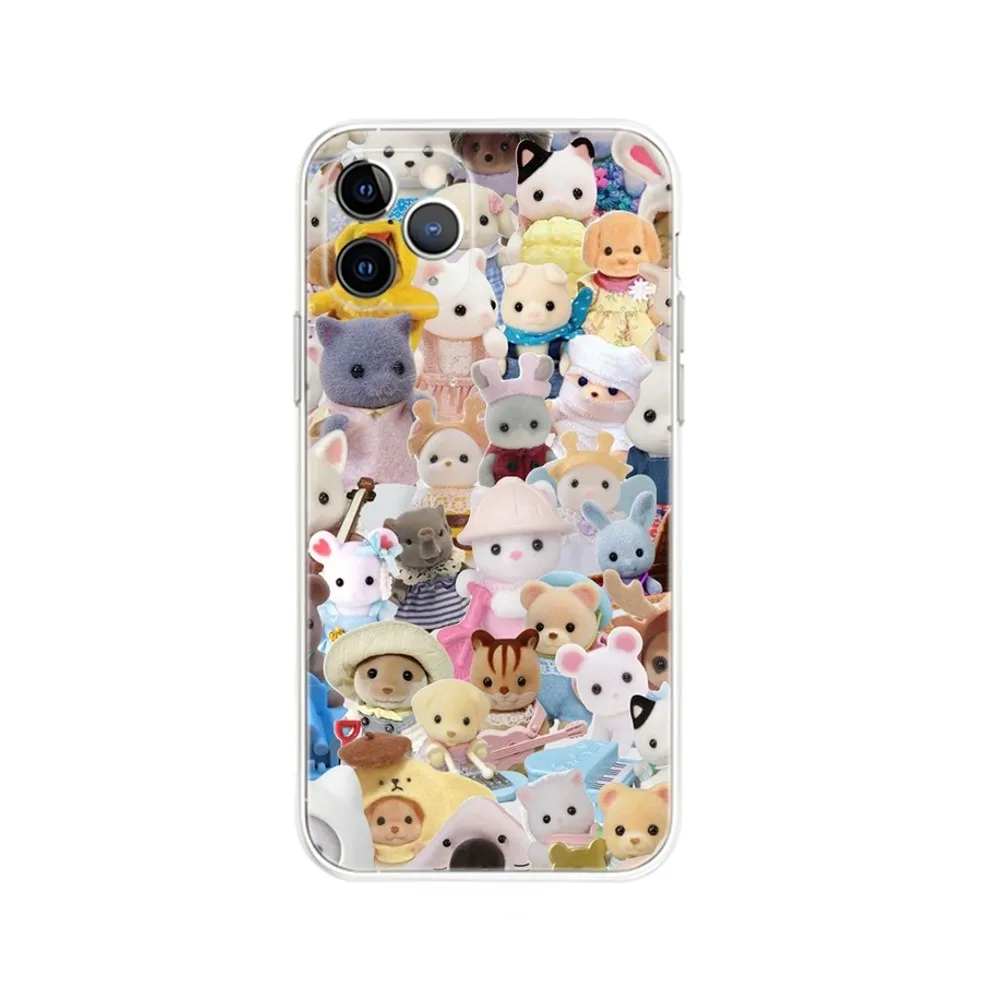 Cute Sylvanian Families Phone Case For iPhone Apple 16,15,14,13,12,Mini,11,Pro,Max,Plus,X,XR,XS,8,SE,2020,Plus Transparent Cover