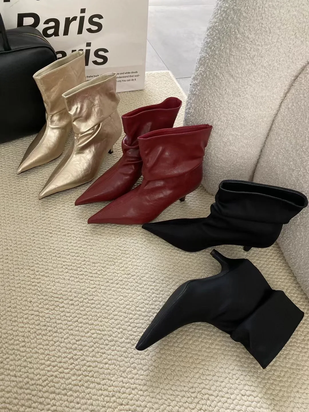 Fashion Women Ankle Boots Pointed Toe Sock Botas Thin Mid Heels Chelsea Boots Woman Elegant Party Pumps Size 35-39 2024 News