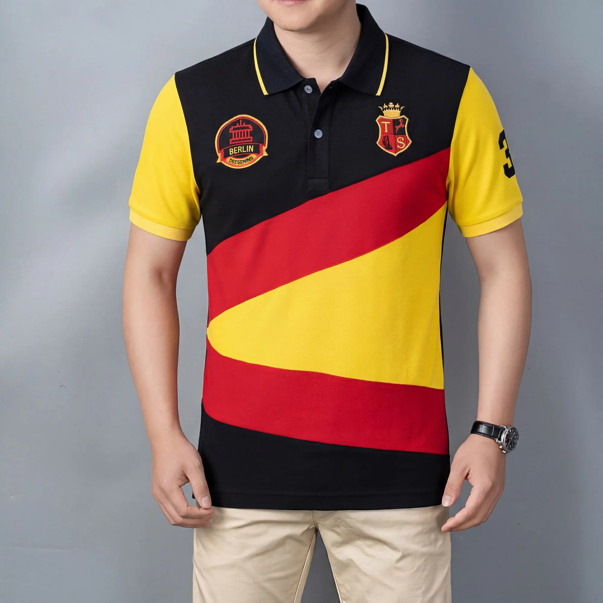 Hot Sale Men's Pure Cotton Embroidered Polo Shirt Plus Size Contrast Color Split Breathable Business Casual Tops Factory Dire