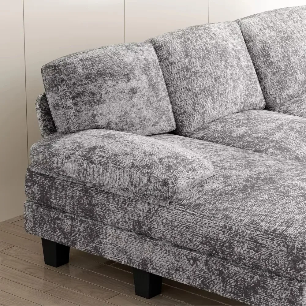 Convertible sectional sofa, modern fabric U-shaped living room furniture set with double chaise longue and memory foam