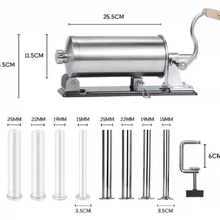 ZZ455 Manual Sausage Stuffer 304 Stainless Steel Thickened Sausage Making Tool for Commercial & Household Use
