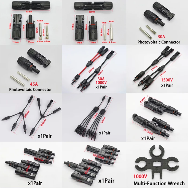 

1PC/1Pair Solar Photovoltaic Connector T&Y Branch Connection Solar Panel System Waterproof Connector 1/2/3/4 Adapter
