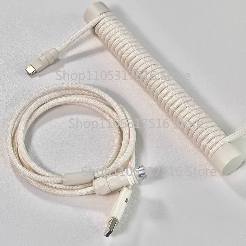 For Unknown error Custom mechanical keyboard spiral aviation cable line Mammoth Ivory White with cable clamps Z38