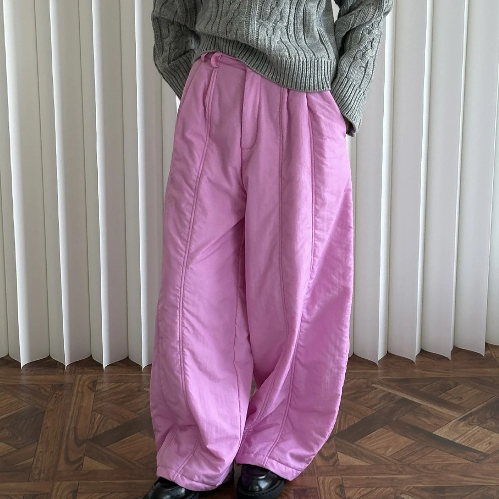 Women Autumn Winter Pants Wide Leg High Waist Warm Cotton Loose Style Long Pants Fashion Clothes Nylon Pants Female Trousers