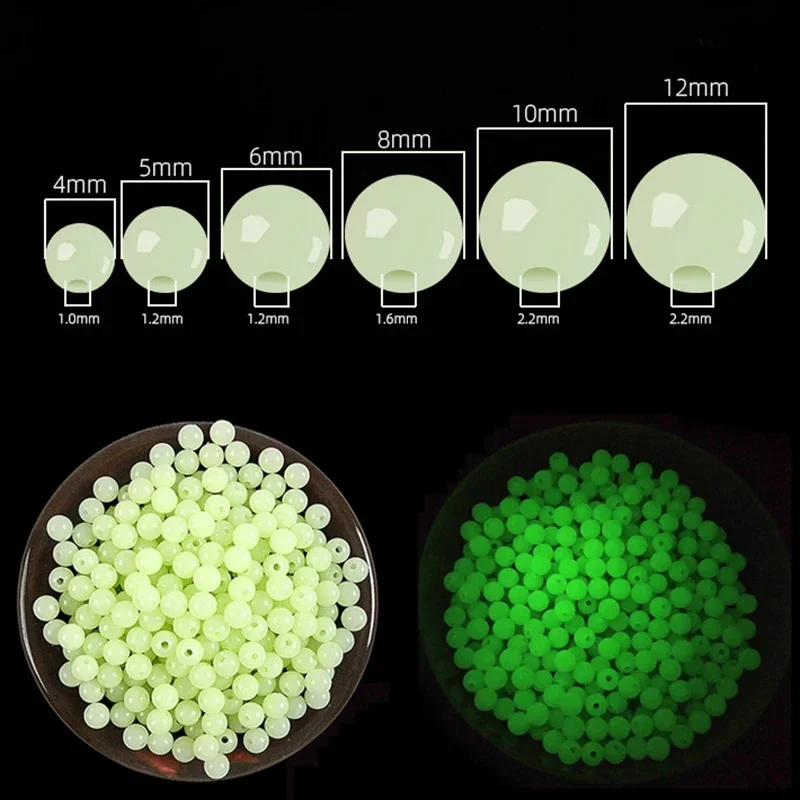 100pcs/Lot Luminous Beads 4mm-10mm Fishing Space Beans Round Float Balls Light Glowing for Outdoor Fishing Accessories Set