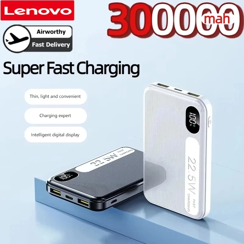 Lenovo 30000mAh Mini Power Bank Large Capacity Portable Fast Charging With Built-in 3 Cables Battery For IPhone For Samsung 2026
