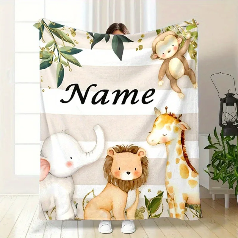 

Custom Name Blankets Animal Printed Soft Warm Blanket Elephant Outdoor Travel Blanket Flannel Fabric Available All Season