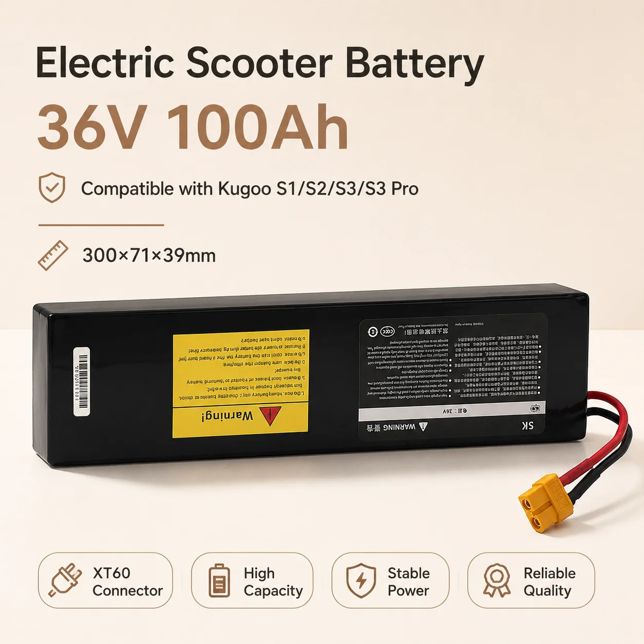 Image of 10-60 20-45 Ersatzakku 36V 100Ah für Kugoo Elektroroller S1 S2 S3, Li-Ionen 10S3P 30-teiliges Paket mit BMS