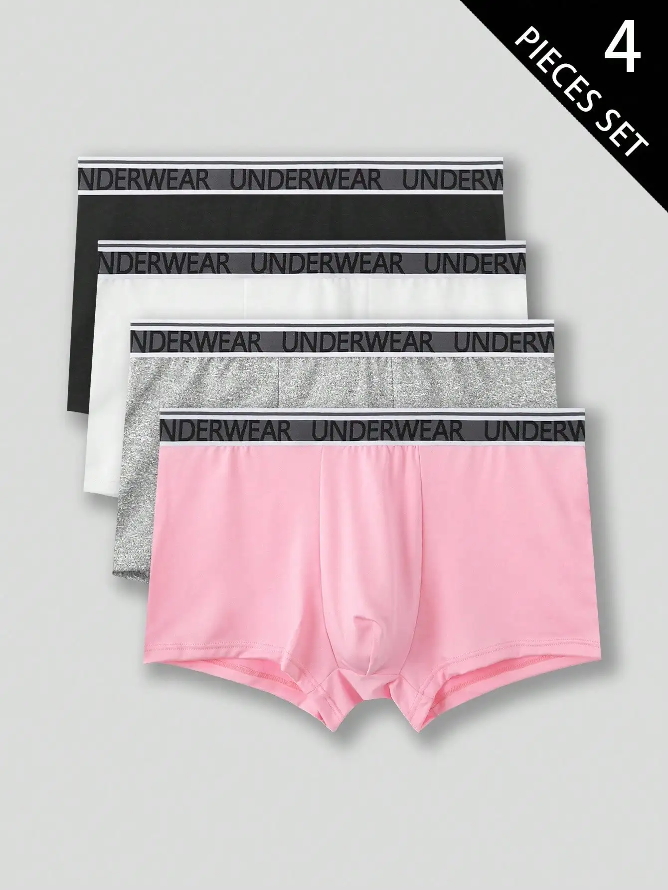 

Mens 4pcs Solid Color Briefs With Letter Waistband