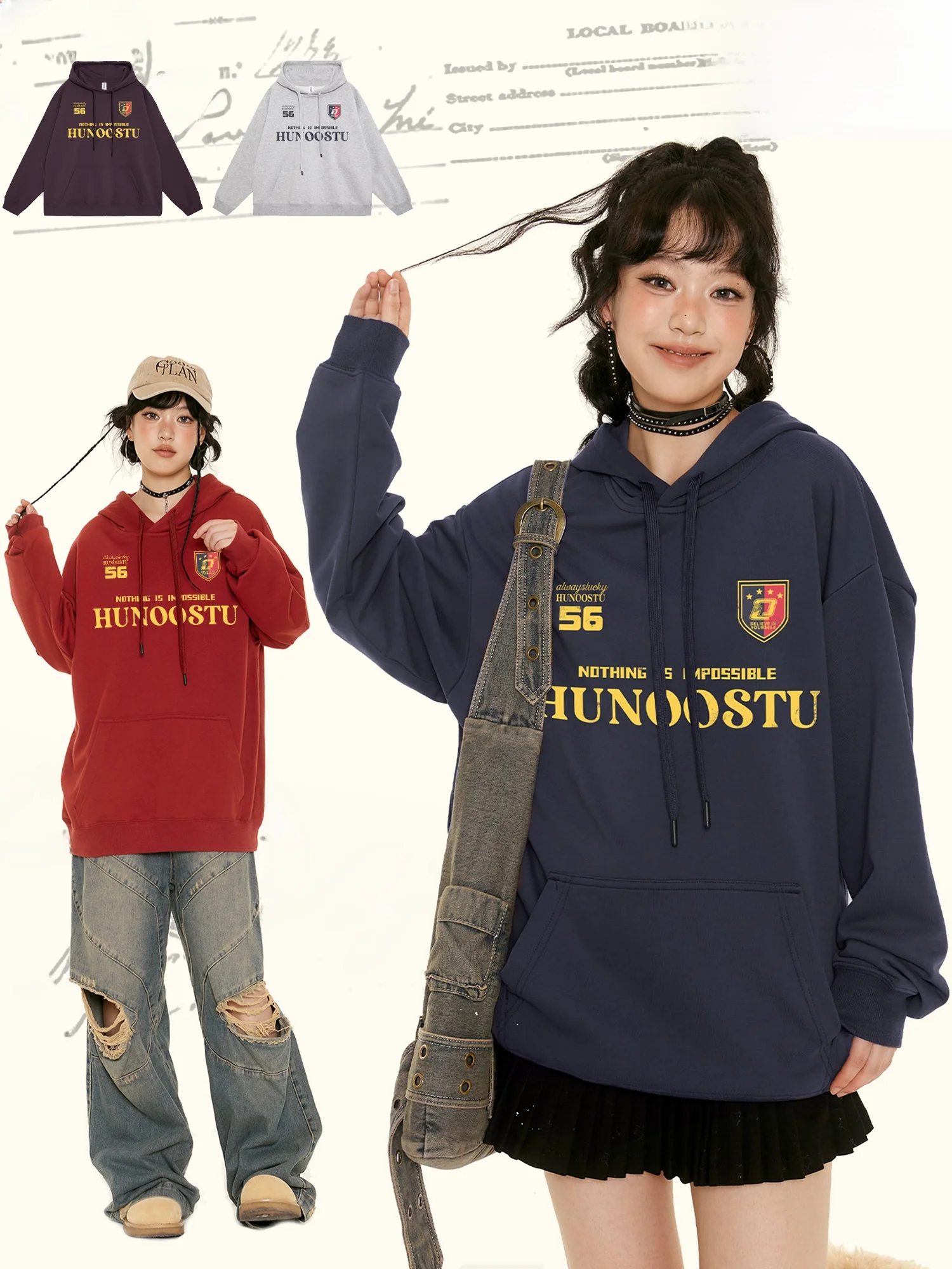 

Retro Color Blo Hoodie Women's Loose Casual Faion Couple Tops Printed Long Sve Cotton Polyester Blend Hooded Sweatirt