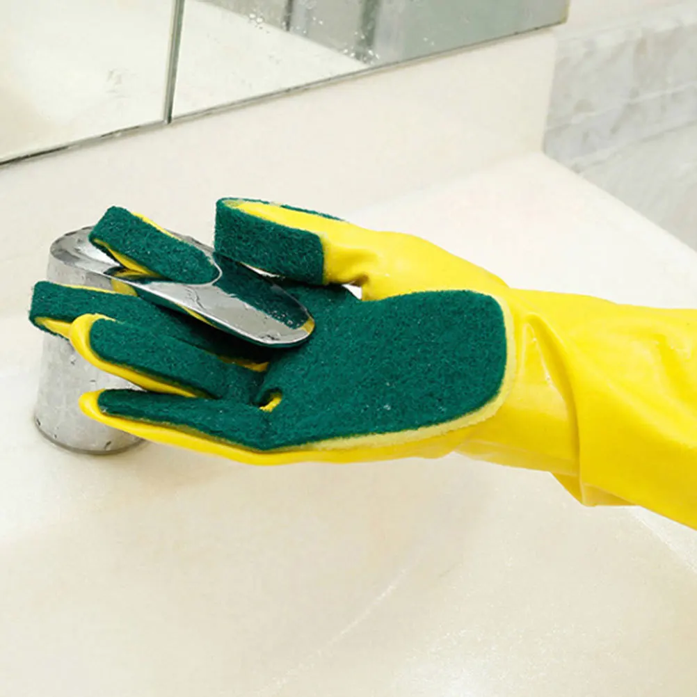 

1Pair Durable Latex Dishwashing Gloves with Scouring Pads Kitchen Cleaning Gloves for Car Washing Gardening Housework