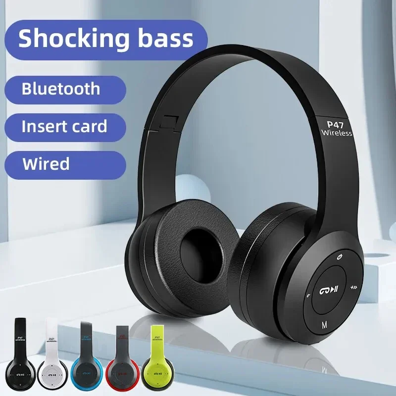 Stereo P47 Wireless Headphones Bluetooth 5.0 Earphones Foldable Bass Helmet Support SD Card For All Phone PC With Mic Headsets