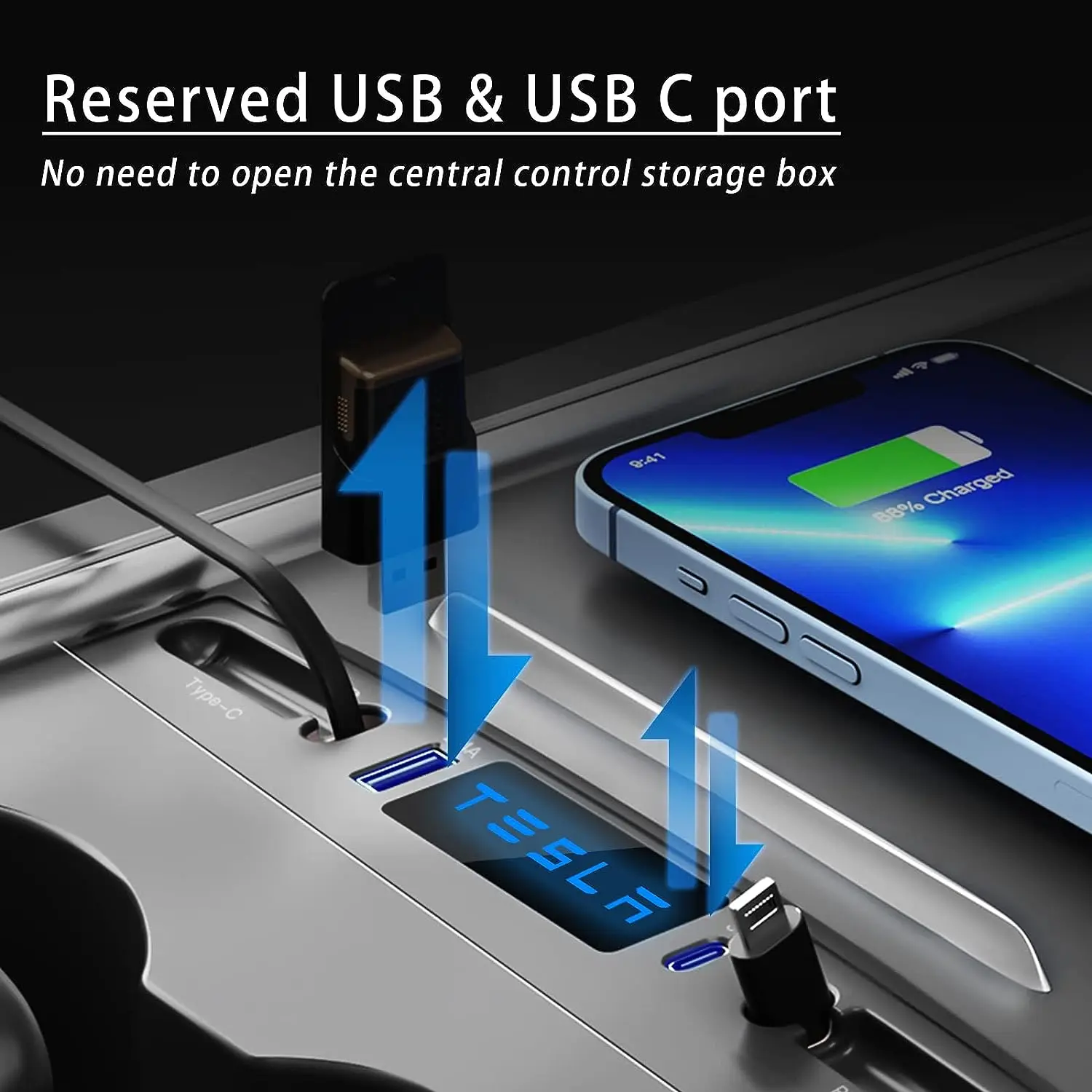 Hub USB con adattatore per cavo per Docking Station per Console centrale di ricarica rapida per accessori interni Tesla Model 3 Model Y