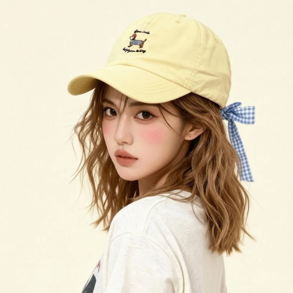 Neue Atmungsaktive Baseballkappe mit Schleife, Sonnenschutz-Entenschnabelmütze im Koreanischen Stil, Bestickter Hunde-Sonnenhut für Frühling/Sommer – Detail 3