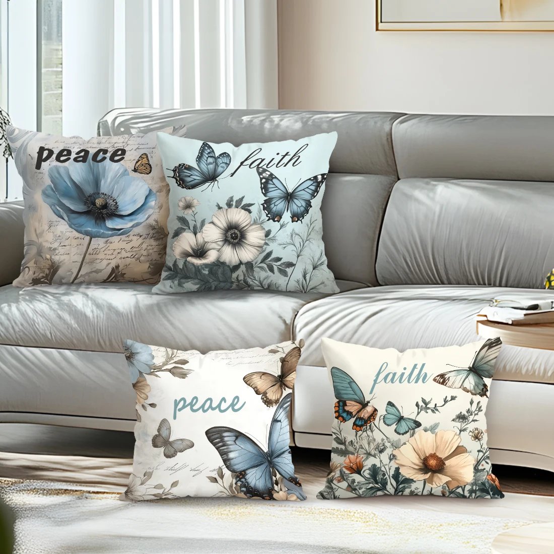 Butterfly Flowers Cushion Pillowcase Printed Polyester 45x45cm Throw Pillowcover Decorative Sofa Cushion Pillowslip Home Decor