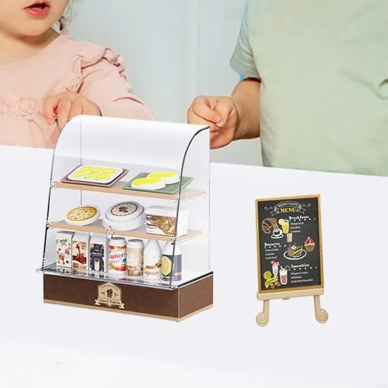 M89C realistische bakkerijwinkel Display Cabinet en Miniature Dessert Figurine voor 1/12 Dollhouses Creative Roleplay Game Toy