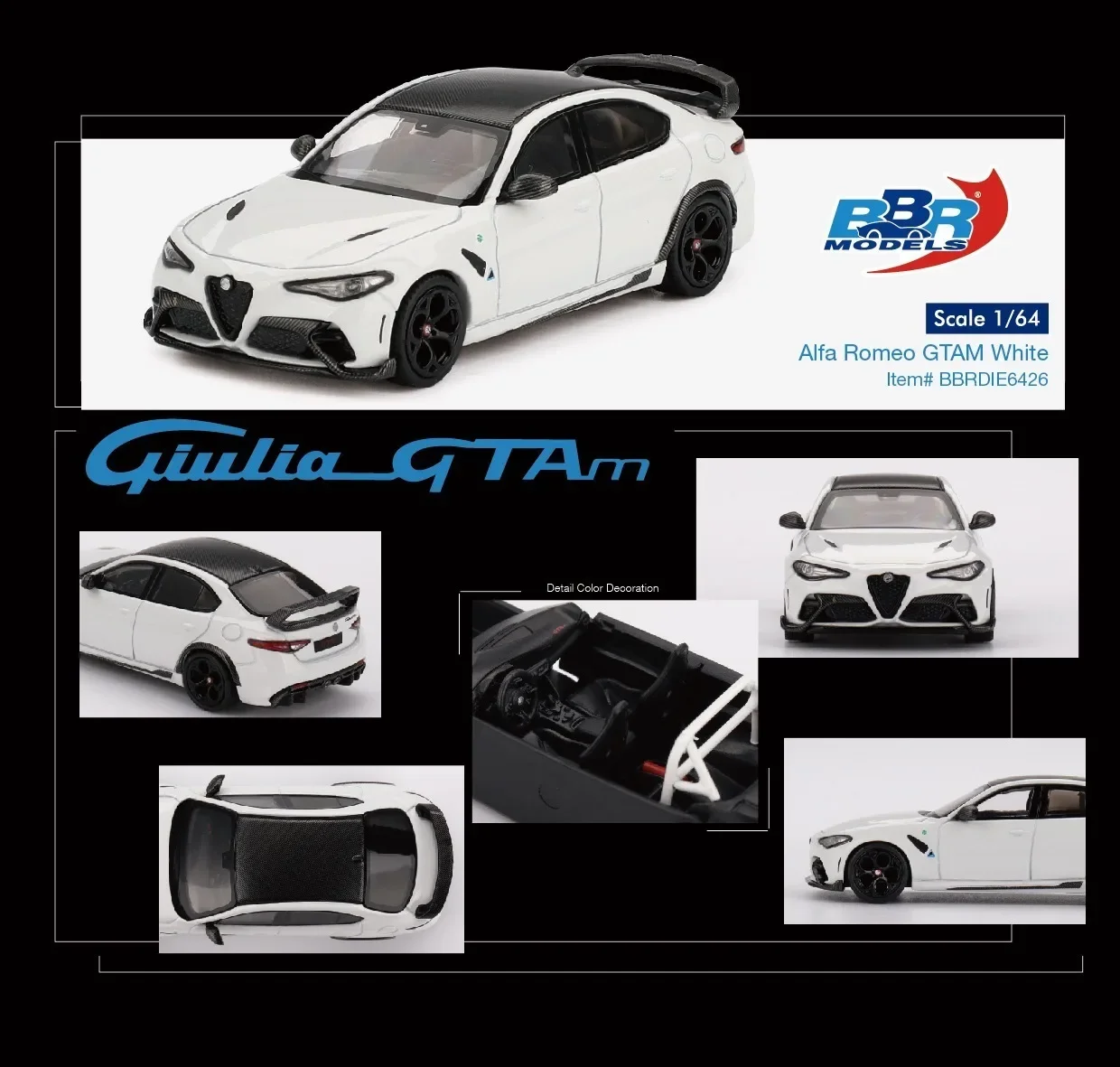BBR 1:64 Alfa Romeo Giulia GTAm White Diecast Diorama Car Model Collection Toy