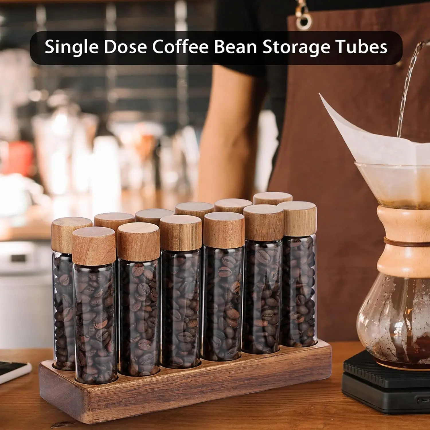 Glass Single Dose Coffee Beans Storage Container Tube Display Rack Tea Coffee Bottle Espresso Barista Accessories Gift Set