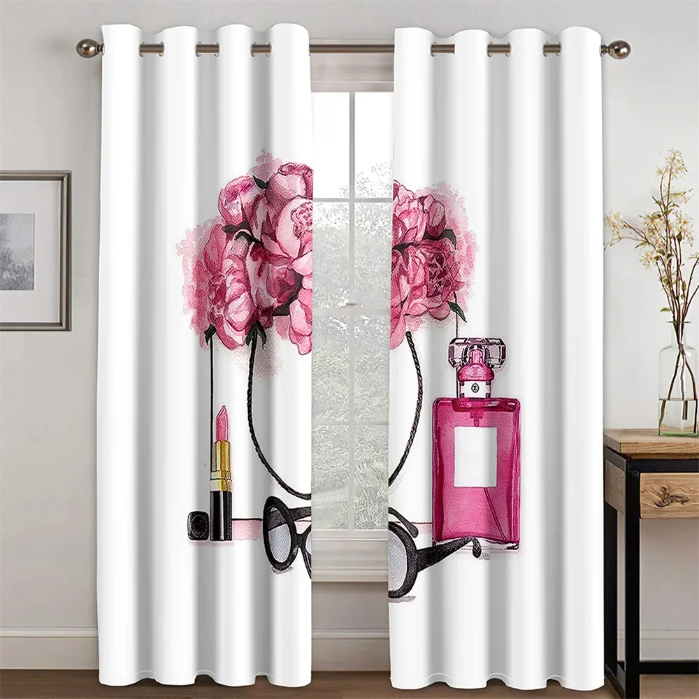 Pink Lovely Girl Bow Light Filtering Drapes Theme Decorative 2 Panels Thin Curtains For Bedroom Living Room