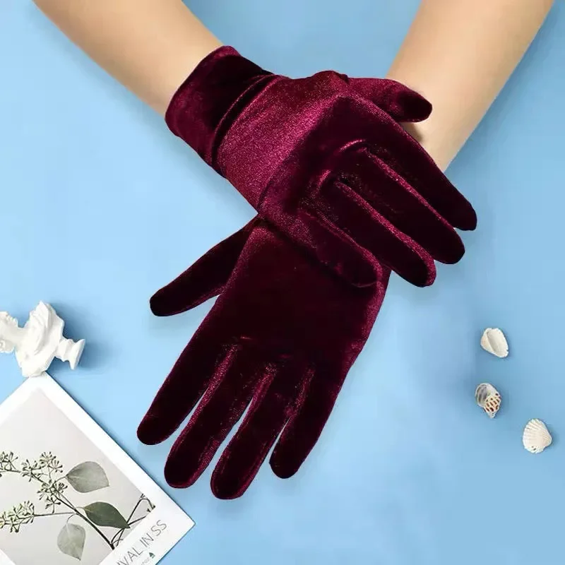 Guantes cortos de terciopelo de ópera para mujer, guantes elásticos hasta la muñeca para banquete, guantes para disfraz de fiesta de té, accesorios de Navidad