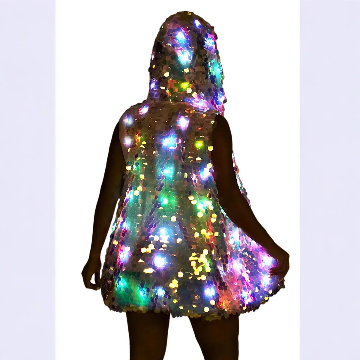 LED Light Up Sequins Vest Jacket Hoodie Women Nightclub Party Stage Costume Ladies Carnival Singer Dancer Tron Dance Wear New