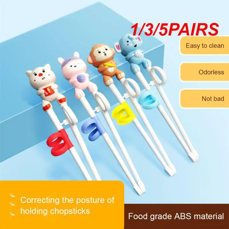 1/3/5PAIRS Childrens Chopsticks Cute Cartoon Animals Design Encourage Independent Eating Easy To Use Popular Ergonomic Must Have