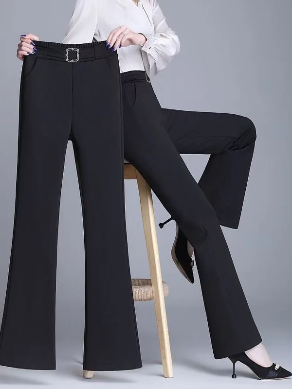 

Брюки-клеш больших размеров для мам с флисовой подкладкой и эластичным поясом, повседневные, осенне-зимние, новинка для женщин среднего и старшего возраста