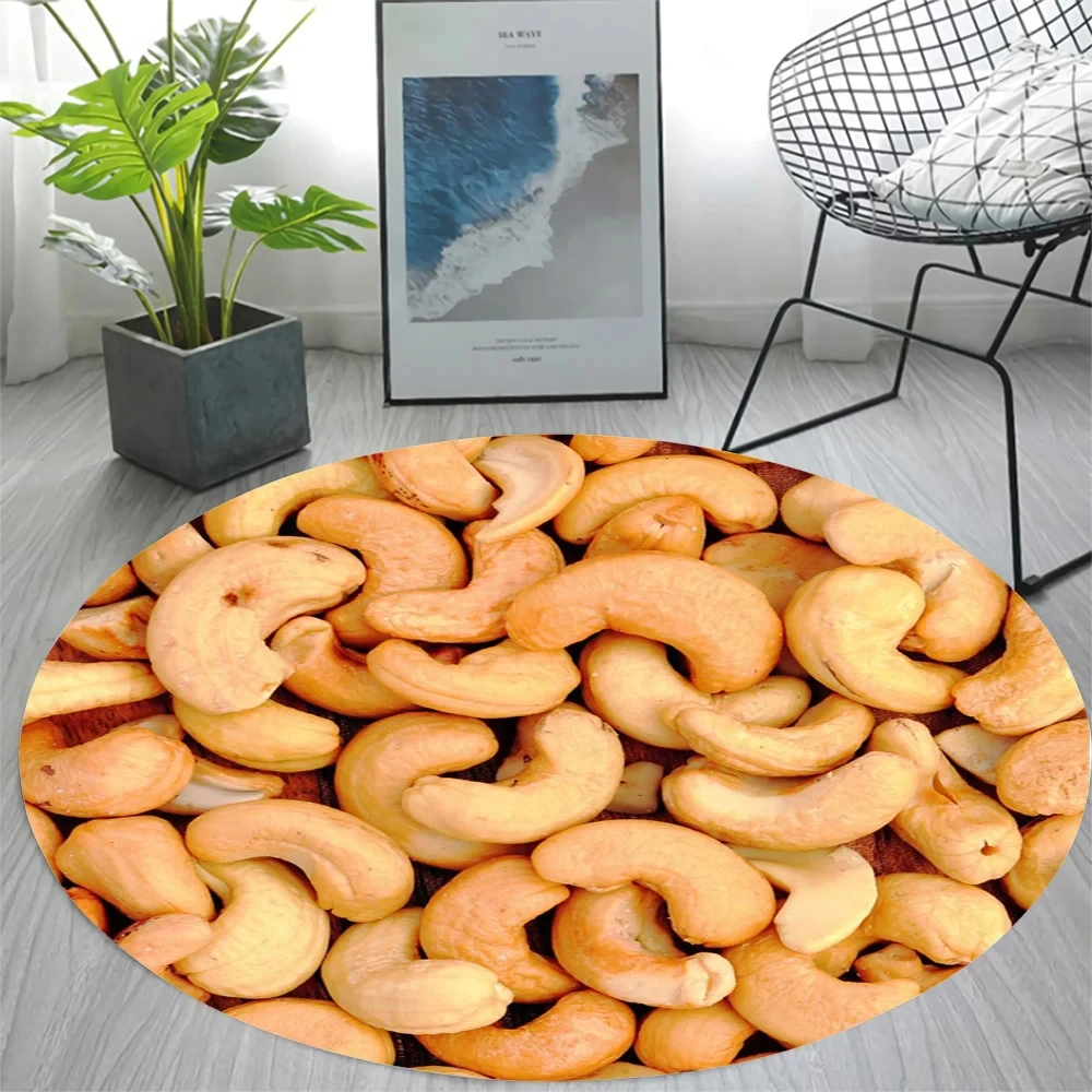 Cashew Nuts Pattern Round Carpet Creative Food Circle Rug Kids Playroom Bedroom Living Room Balcony Floor Mat Home Decor Doormat