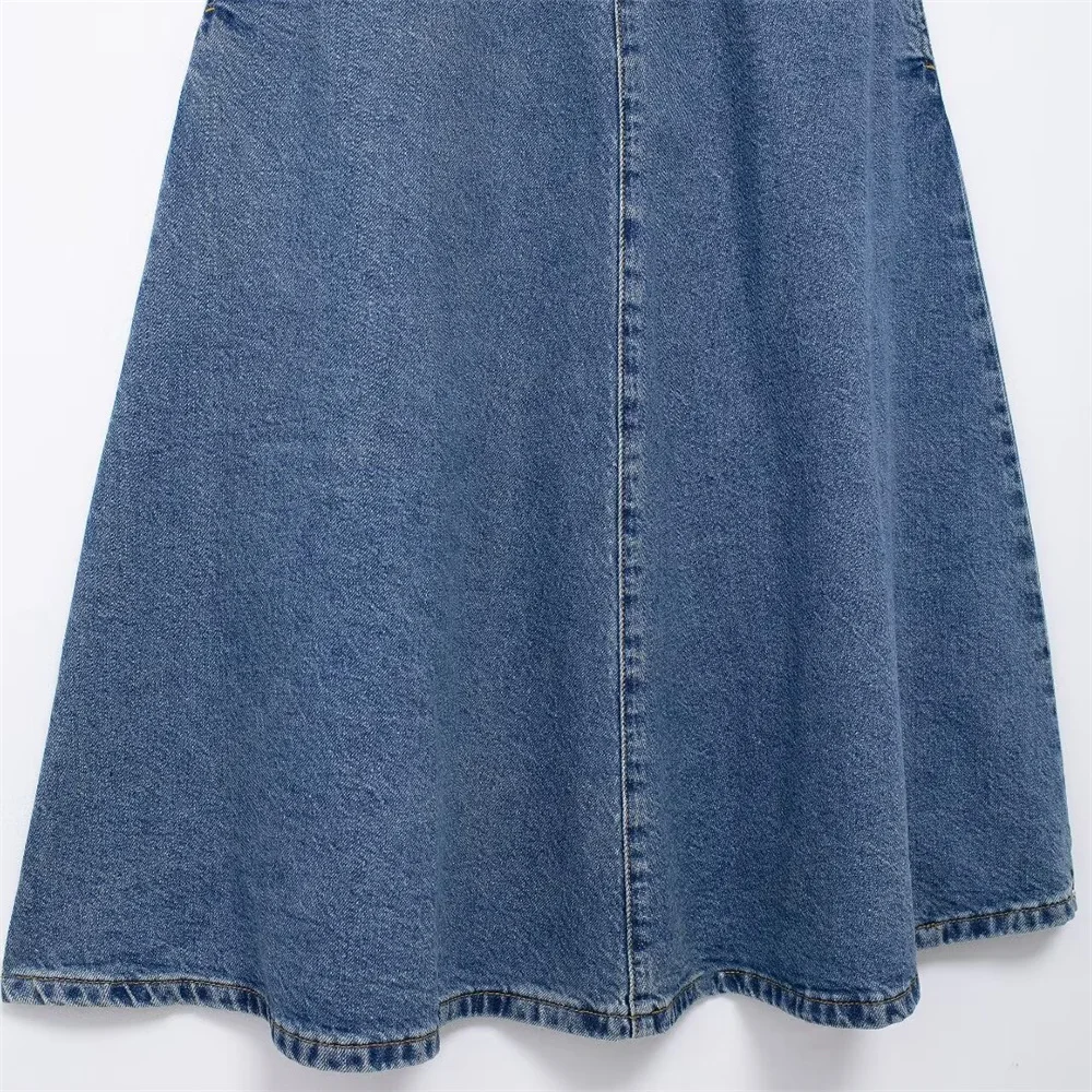 PB & ZA2024 letnia nowa moda casualowa damska w stylu Retro dekolt w szpic bez rękawów imitacja dwuczęściowej sukienka jeansowa