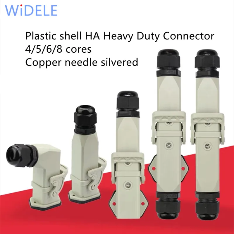 

HDC-HA 250V 10A/16A Heavy Duty Connector 4/5/6/8 Pins Industrial Waterproof Aviation Socket Plug Plastic Housing