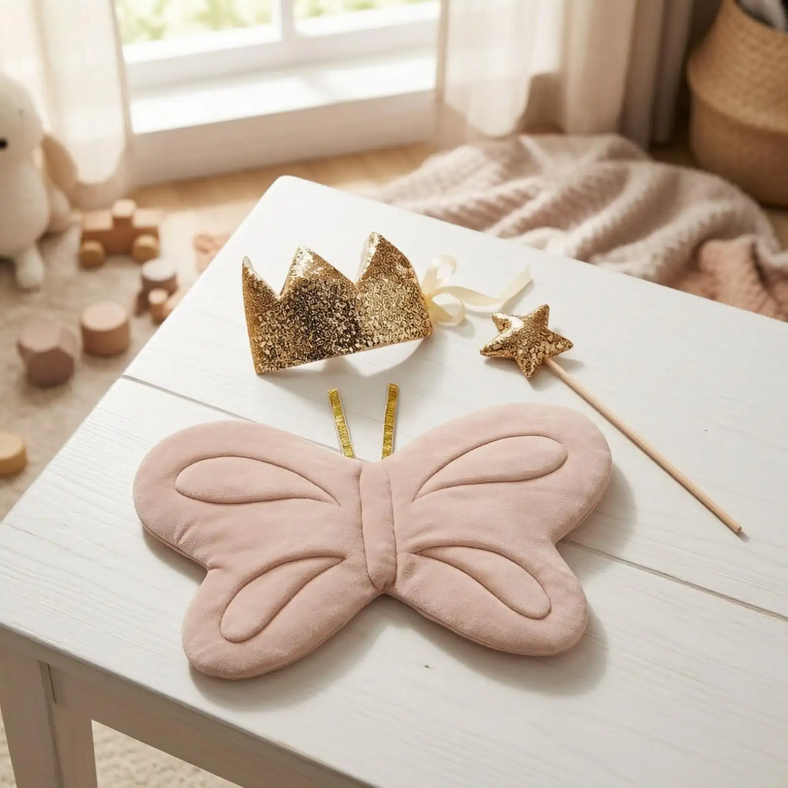 Sequin Butterfly Wing Panels Costume Set with Star Star Rod Sequined Butterfly Wing Panels Crown Star Rod Set Childrens Dress-up