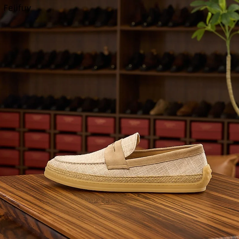 Genuine Leather Flat Bottom Men's Shoes Autumn New Casual Fashion Bean Bean Slip-On Loafers Comfortable All-Season Footwea