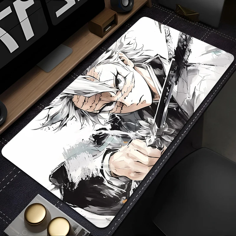 Mouse Pad Japan Anime Shinazugawa Sanemi Keyboard Pad Laptop Black And White Managa Desk Mouse Mat Demon Slayer Gaming Mousepad