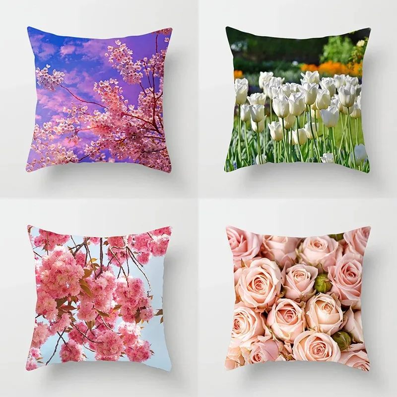 Office Living Room Home Pillowcase Sakura Rose Flower Pillowcase Car Ornaments