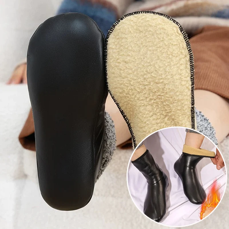 

1 пара мужских и женских теплых носков для занятий спортом на открытом воздухе, зимние утепленные ветрозащитные носки из искусственной кожи, теплые внутренние плюшевые домашние носки-тапочки