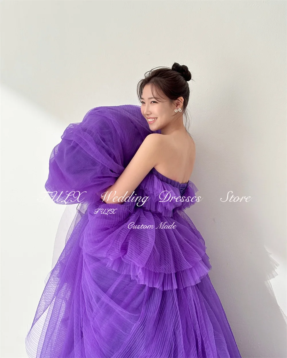 TULX Fairy Strapless Pleat Evening Dresses A line Tiered Wedding Korea Photo Shoot Dress Long Corset Party Event Gowns Custom