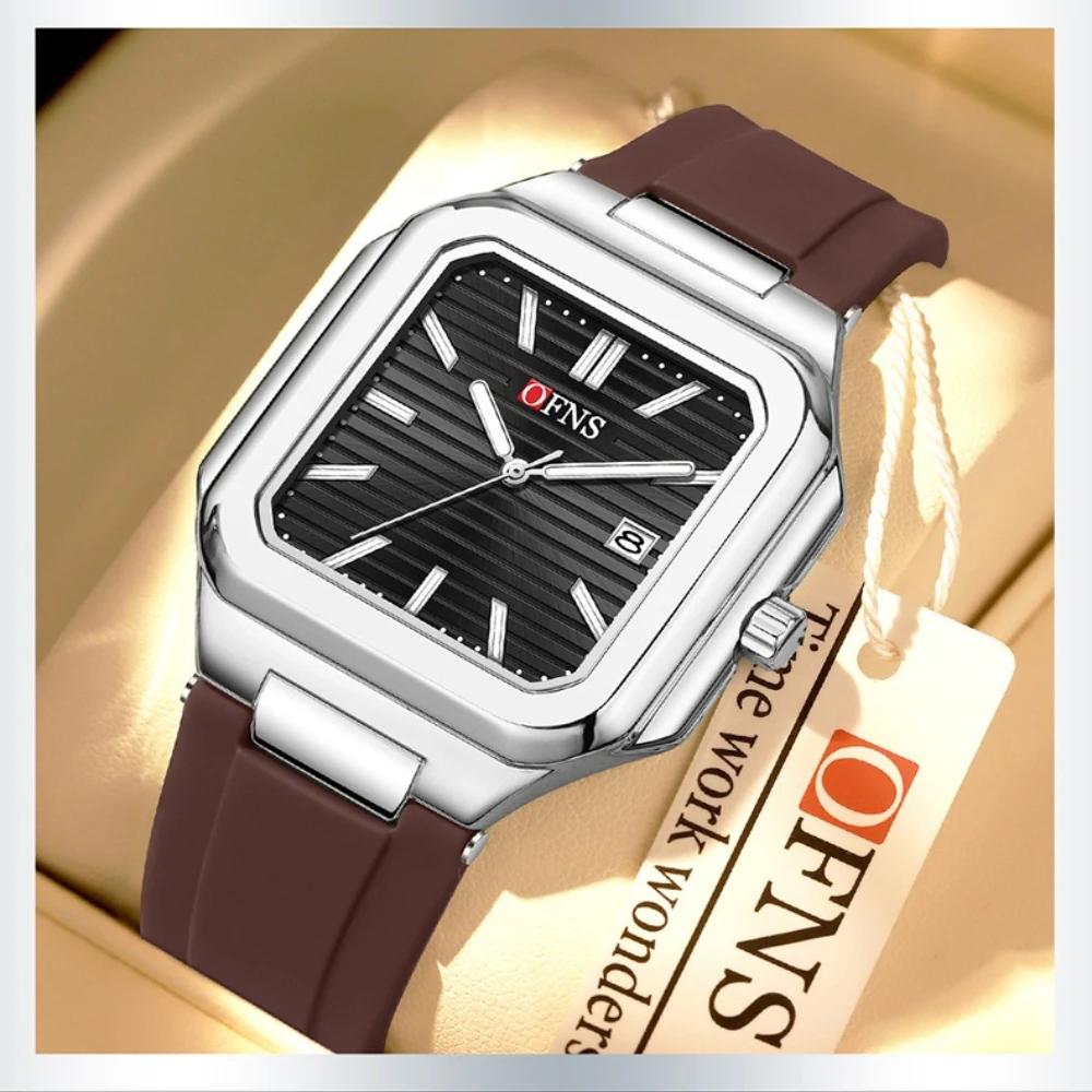 OFNS 1650 موضة الترفيه ساعة كوارتز الرياضة سيليكون حزام التقويم مضيئة مقاوم للماء ساعات مربعة للرجال Reloj Hombre #1