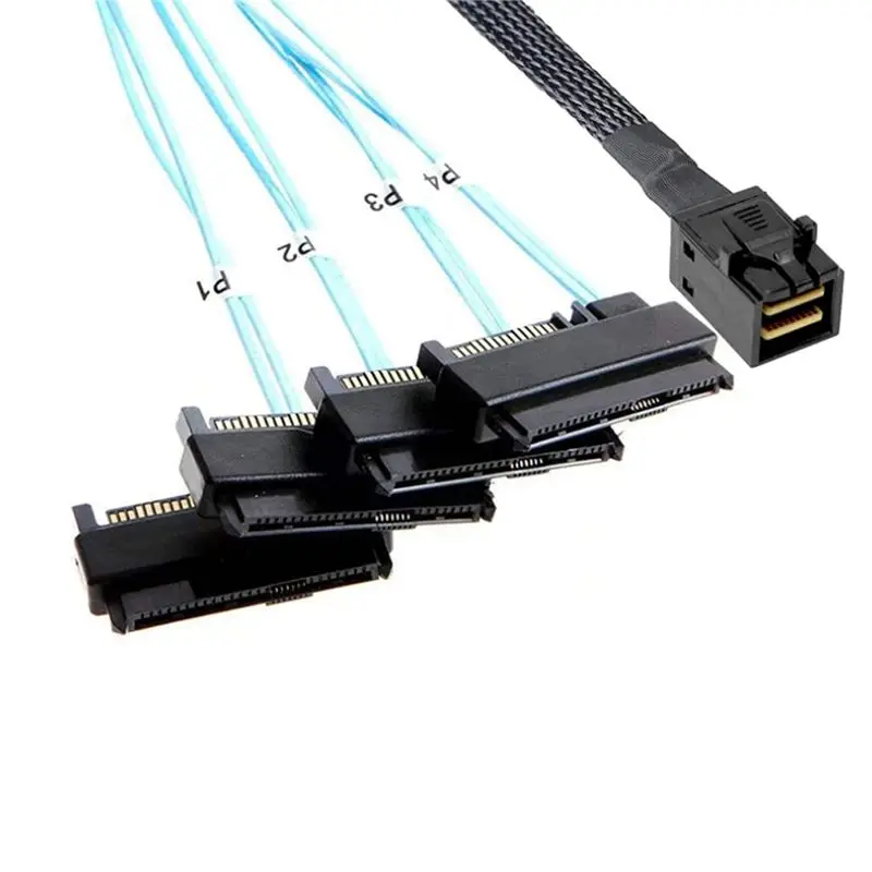 (A32M) Mini SAS HD 12G SFF8643 to 4 SAS 29 Pin SFF8482 Cable Connectors with 15 Pin SATA Power Connector Controller