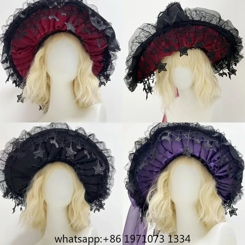 Children Adults Halloween Witch Hat  Women’s Girls Gothic Handmade Bowknot Fleece Lace Lolita princess Ladies Wizard Hat
