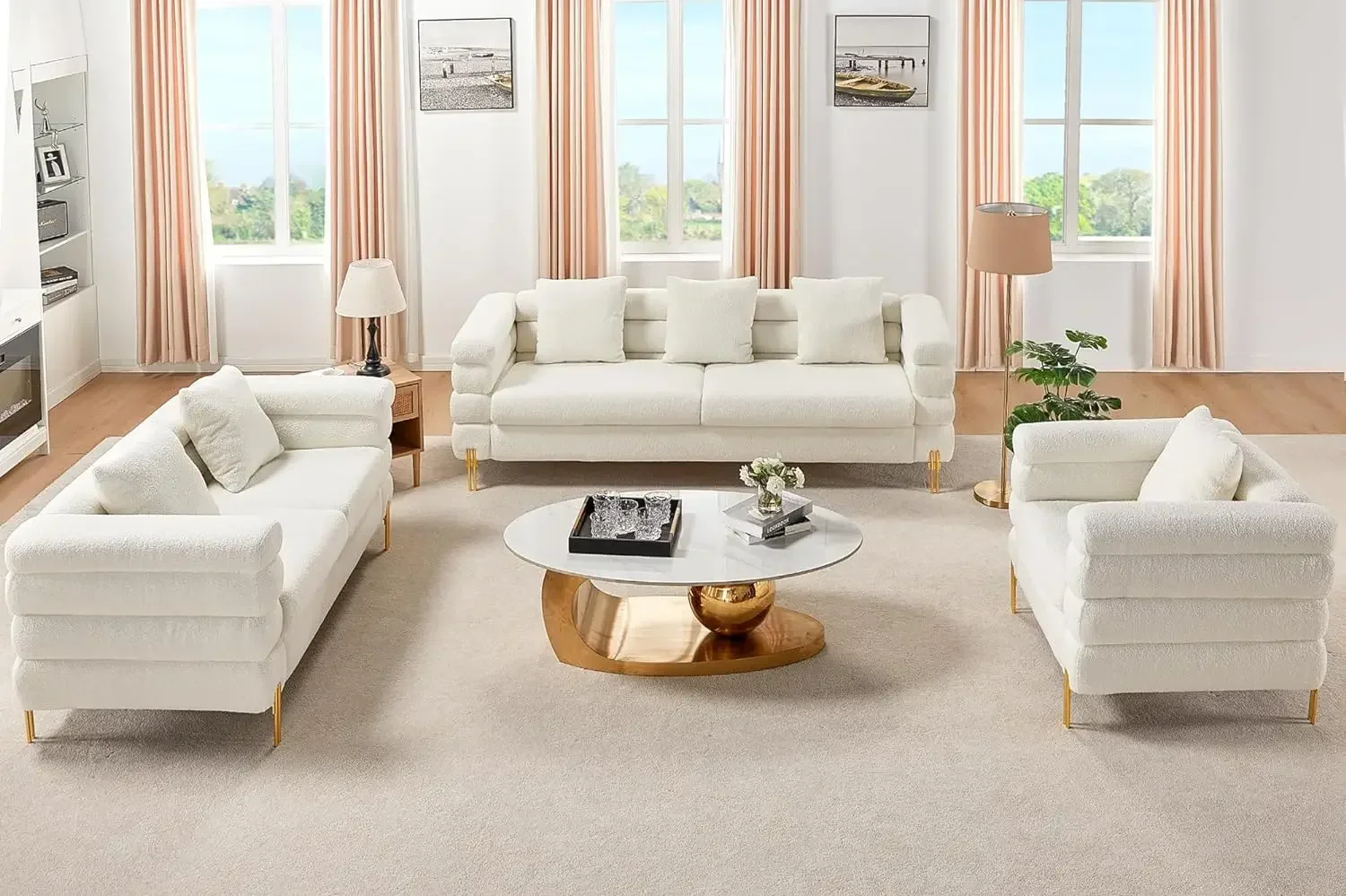 

#For 3 Piece Set 85 inch Oversized Sofa- Comfy Sofa Couch, 3 Seater Sofa and Loveseat for Living Room- Bouclé Deep Seat Sofa