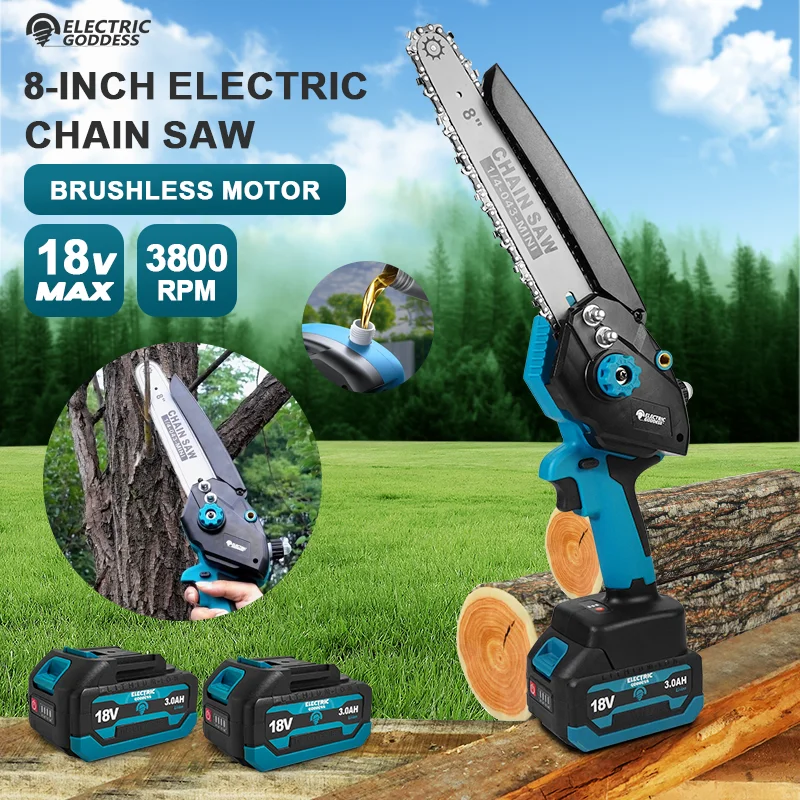 

Electric Goddess DLJ007 Brushless Electric Chain Saw Handheld Logging Chain Saw Cordless Power Tool 18-21V Makita Battery