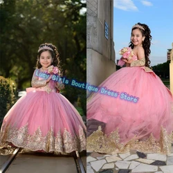 Lovely Pink Flower Girl Dress Fluffy Tulle Wedding Ball Gown Party Girls Pageant Princess Little Girls Birthday Communion Gowns